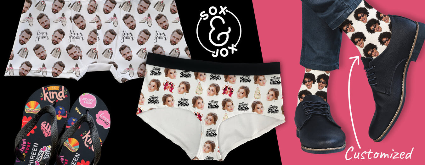 customised socks, jocks and flip flops