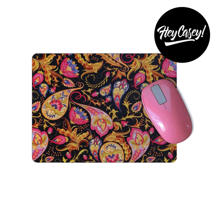 Pink, gold and purple paisley mouse pad
