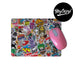 mousepad with a collage of stickers
