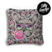 Cushion with dog wearing sunglasses and blowing bubble with gum