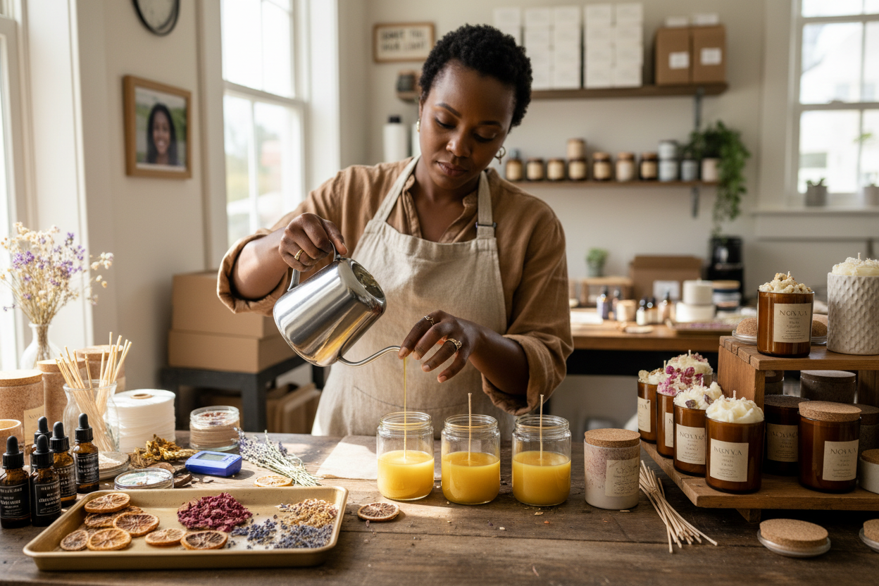 Black woman making candles
